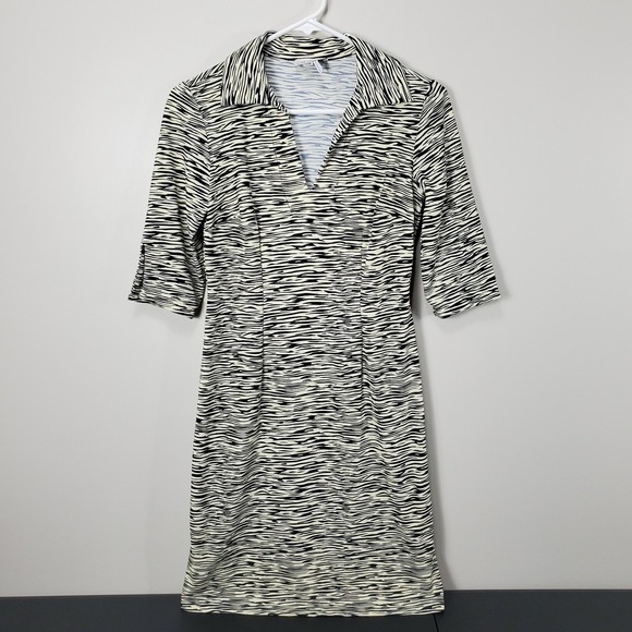 Jude Connally Dresses & Skirts - Jude Connally Shirtdress‎ Collared Zebra Print 3/4 Sleeve Ivory Black Women's XS